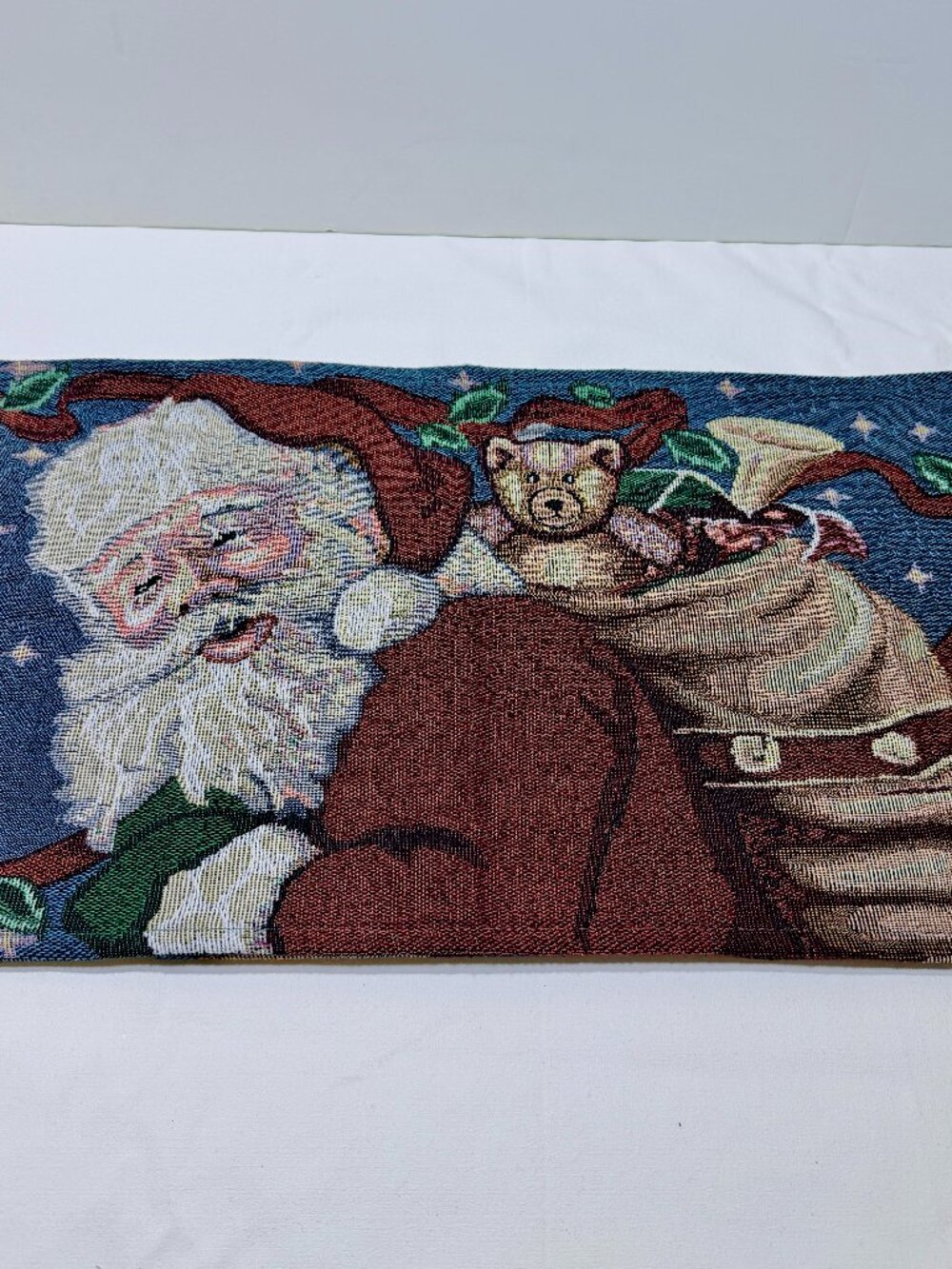 Christmas Tapestry Santa Table Runner 70.5" Long 13" Wide Holiday Decor Vintage